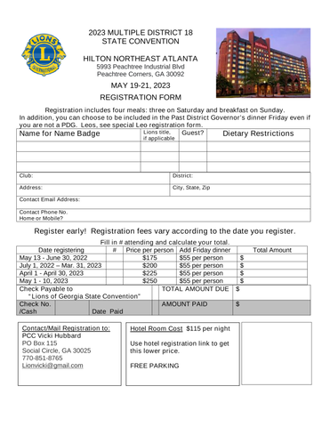 Picture of State Convention Registration Form