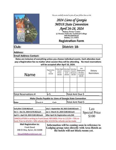 Picture of State Convention Registration Form