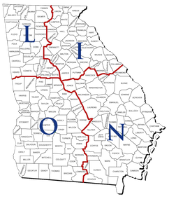 Picture of the Georgia State Map showing the four Districts L.I.O.N. that make up MD-18.